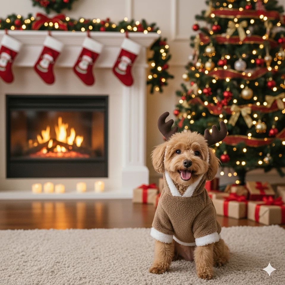 Disfraz de perro reno - Disfraz de felpa marrón polar Navidad mascota talla M Foto 3 de 4