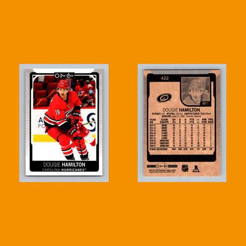 Tarjeta de hockey Dougie Hamilton #422 2021 O-Pee-Chee Carolina Hurricanes NHL CASI NUEVA - Imagen 3 de 3