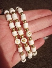 Handmade White And Gold Custom Initial Stretchy Clear Elastic Bracelet