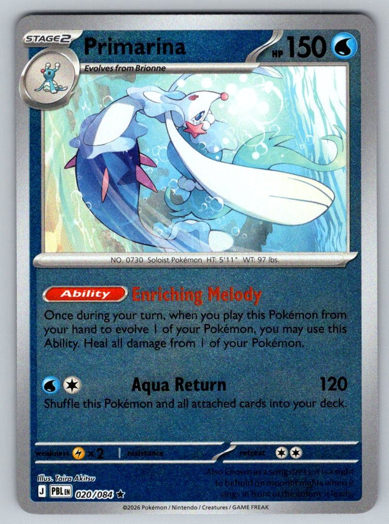 Primarina 020/084 Rare Pitch Black Pokemon Holo Near Mint