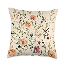 Wildflowers Vintage Floral Beige Background Throw Pillow 18x18