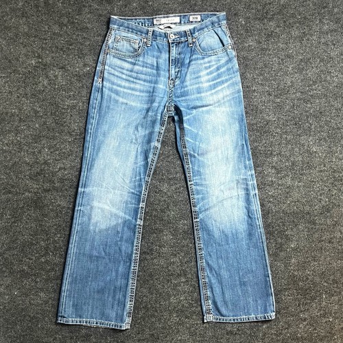 BKE Tyler Boot Leg Jeans Mens 32R Blue Faded Denim Whiskering Thick Stitch 32/32