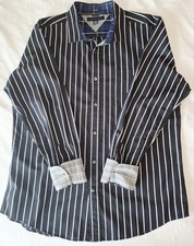 Tommy Hilfiger Slim Fit Striped Blk/Wht Blue Collar Long Sleeve Shirt Men's XL