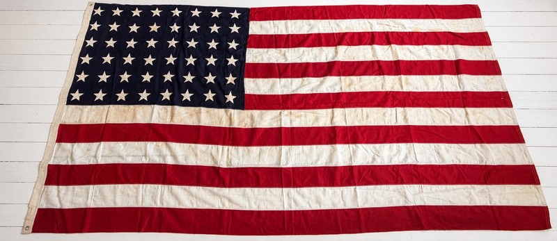 Huge Vintage 48-Star American Flag: Wool Bunting Sewn Stars WWII Era NYC USA