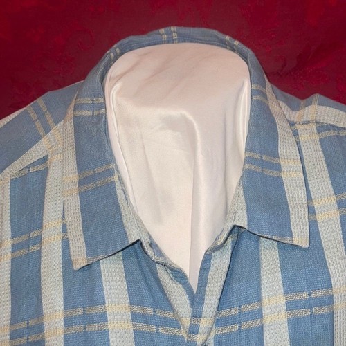 Tommy Bahama Herren Seide/Baumwolle Blau Quadrate Button Down Kurzarm Hemd XXL - Bild 1 von 10