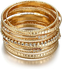 Bangle Bracelets Women Set Gold Silver Stackable Chunky Indian Textured Slip On