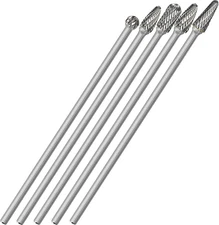 5Pcs Long Carbide Burr Set 1/4" Shank Total L 6.2" Die Grinder Bits Rotary Rasp 