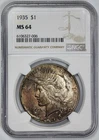 1935 Peace Silver $1 Dollar NGC MS 64 Copper Chocolate Toned