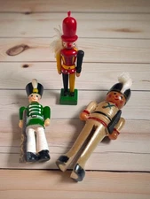 3 Vintage Wooden Nutcracker Solider Christmas Ornaments