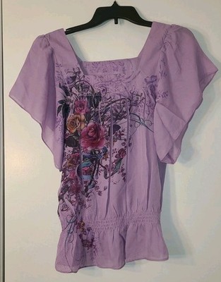 NWOT Fashion Bug Womens Blouse purple floral Size Small 