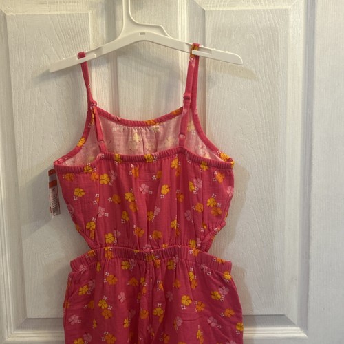 NWT CAT&JACK Jumpsuit Girls Size Small (6/7) Pink Floral Woven Cotton Wide Leg - Picture 7 of 20