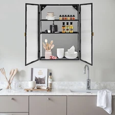 Retro Style Carbon Steel Double PC Door Wall Cabinet with Detachable Shelves