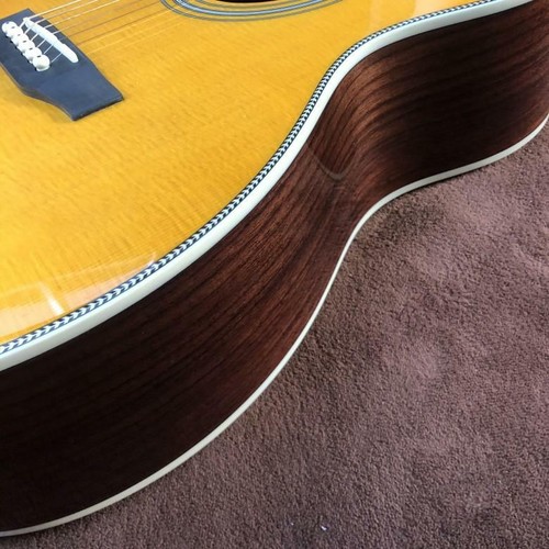 Guitarra de madera acústica superficie pintura brillante amarilla OM 40 pulgadas - Imagen 4 de 12