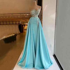 Prom Dresses Beaded Evening Gowns Train Side Split Satin Pleated Formal Dress