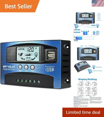 High-Efficiency 100A MPPT Solar Charge Controller   Safe Dual USB & LCD Display