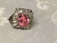 Beautiful STERLING Silver Cubic Zirconia PINK Stone Ring Sz 6.75