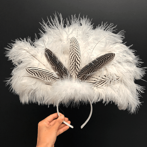 Natural Silver Amond & Guinea Ostrich Blondine Feather Showgirl Costume Headd... - Picture 2 of 2