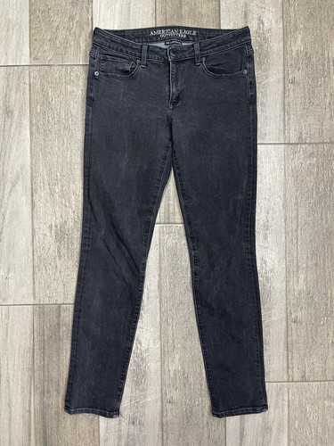 American Eagle 360 Super Stretch Skinny Jeans Size 6 Long Black Denim 29x29