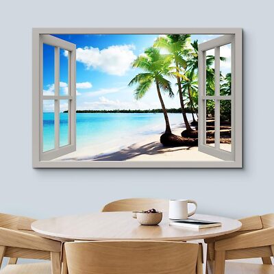 Canvas Wall Art | Window View | Beach Landscape | Nature Landscape