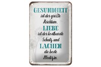 Blechschild Spruch 12X18 Cm Gesundheit Liebe Lachen Medizin Deko Schild