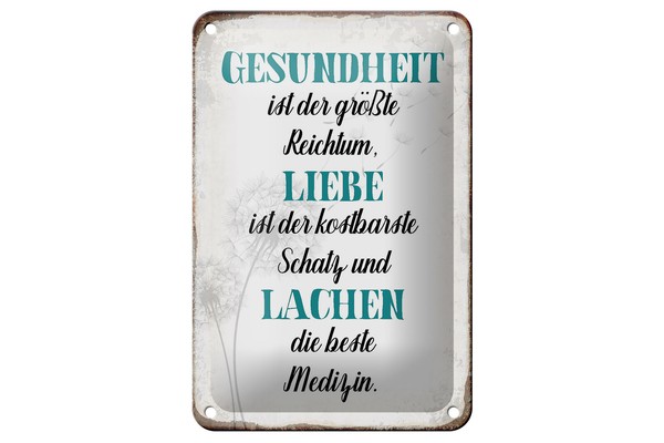 Blechschild Spruch 12X18 Cm Gesundheit Liebe Lachen Medizin Deko Schild-image