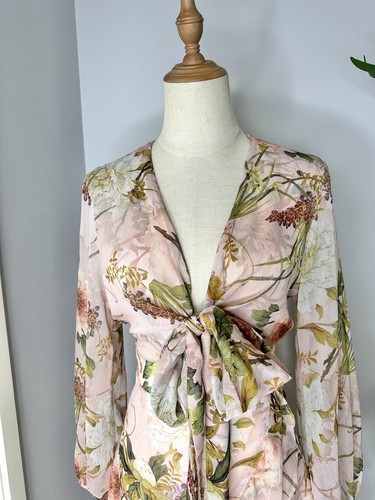 Sheike Pink Floral Print Tie Front Mini Dress Women’s Size 6 - Picture 3 of 7