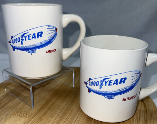 Vintage Mugs Ceramic Goodyear America & Enterprise Porcelain Pair USA Made