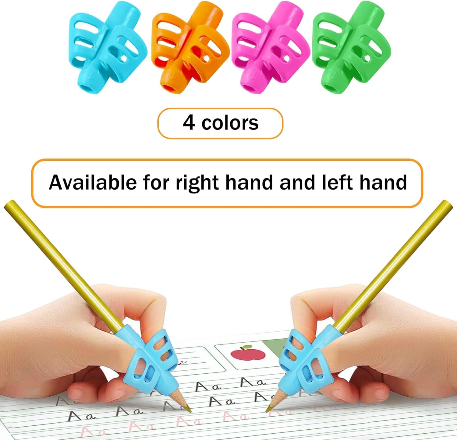 Pencil Grips - 6 Pack Ergonomic Writing Aid for Kids Handwriting, 4 Colors