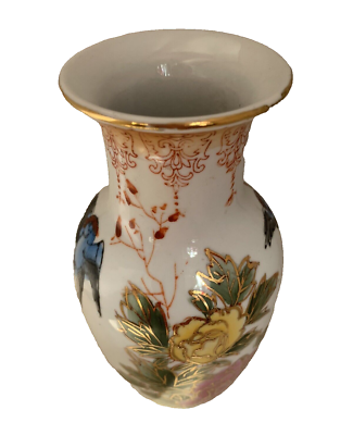 Vintage Japan Floral Blue Bird Vase 8