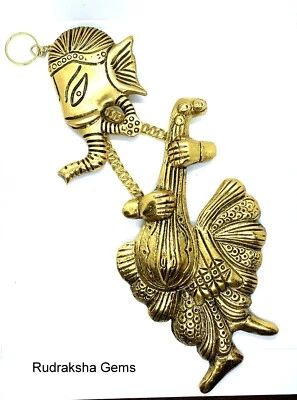 Lord Ganesha Artistic Antique Metal Wall Hanging Ganpati Ganesh Hindu Rare Sitar - Image 1 of 3