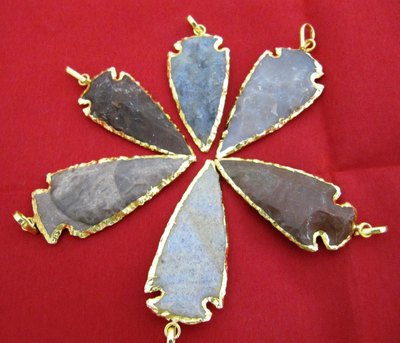 Jasper Arrowhead Pendant Charm with 24 kt Gold Electroplated Size  long