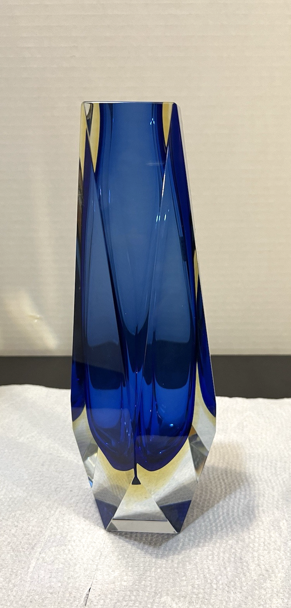 Murano Glass Vase By Alessandro Mandruzzato Sommerso Blue