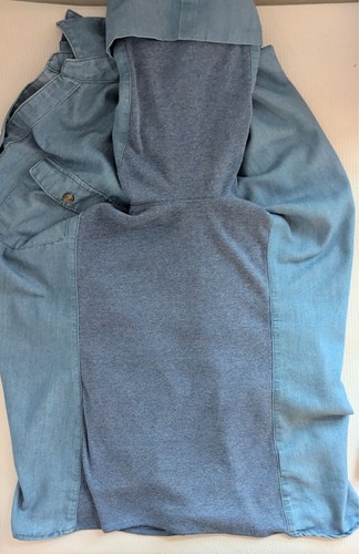 NY Collection Womans Plus Blue Stretchy Contrast Panel Roll Tab Button Shirt 2XL - Picture 7 of 10