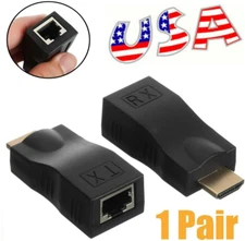 2Pcs 1080P HDMI Extender to RJ45 Over Cat 5e/6 Network LAN Ethernet HDTV Ada KY