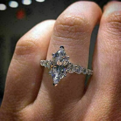 4 Ct Certified Marquise Natural Diamond White Gold Finish VVS1 Engagement Ring
