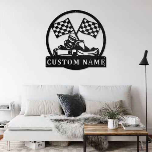 Personalized Go Kart Racing Sports Metal Name Sign Decorative Wall Art Gift - Picture 2 of 5