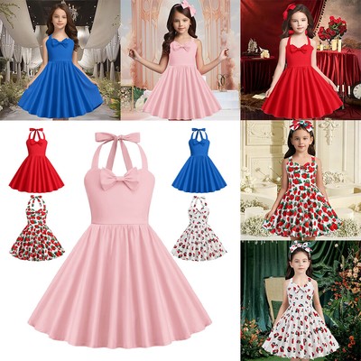 Vintage Kinder Mädchen 40/50er Polka Dot Rockabilly Party Prinzessin Prom Kleid.