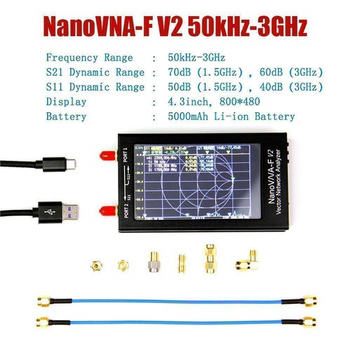 Analizzatore antenna di rete vettoriale NanoVNA-F V2 VNA da 4,3" 50 KHz-3 GHz... - Foto 2 di 21