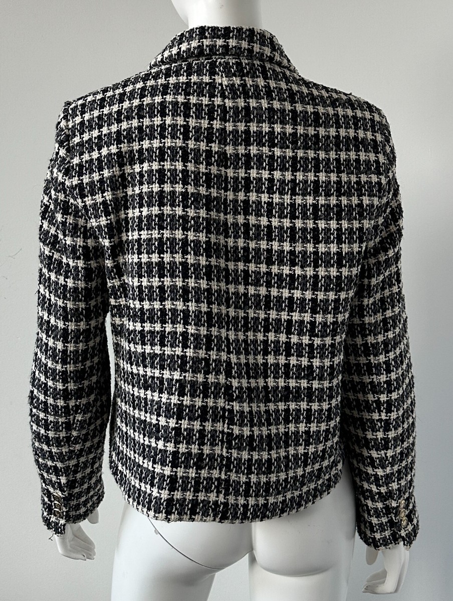 Zara Black White Cotton Tweed Jacket Blazer Size Medium | eBay