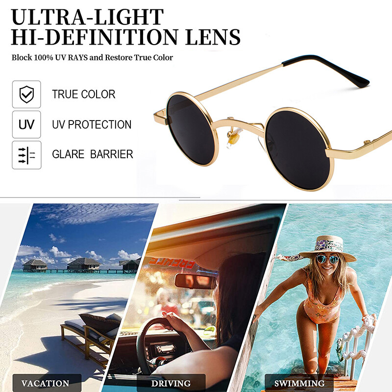 Occhiali Da Sole Vintage Neri Hippie Rotondi Con Lenti In - Foto 10