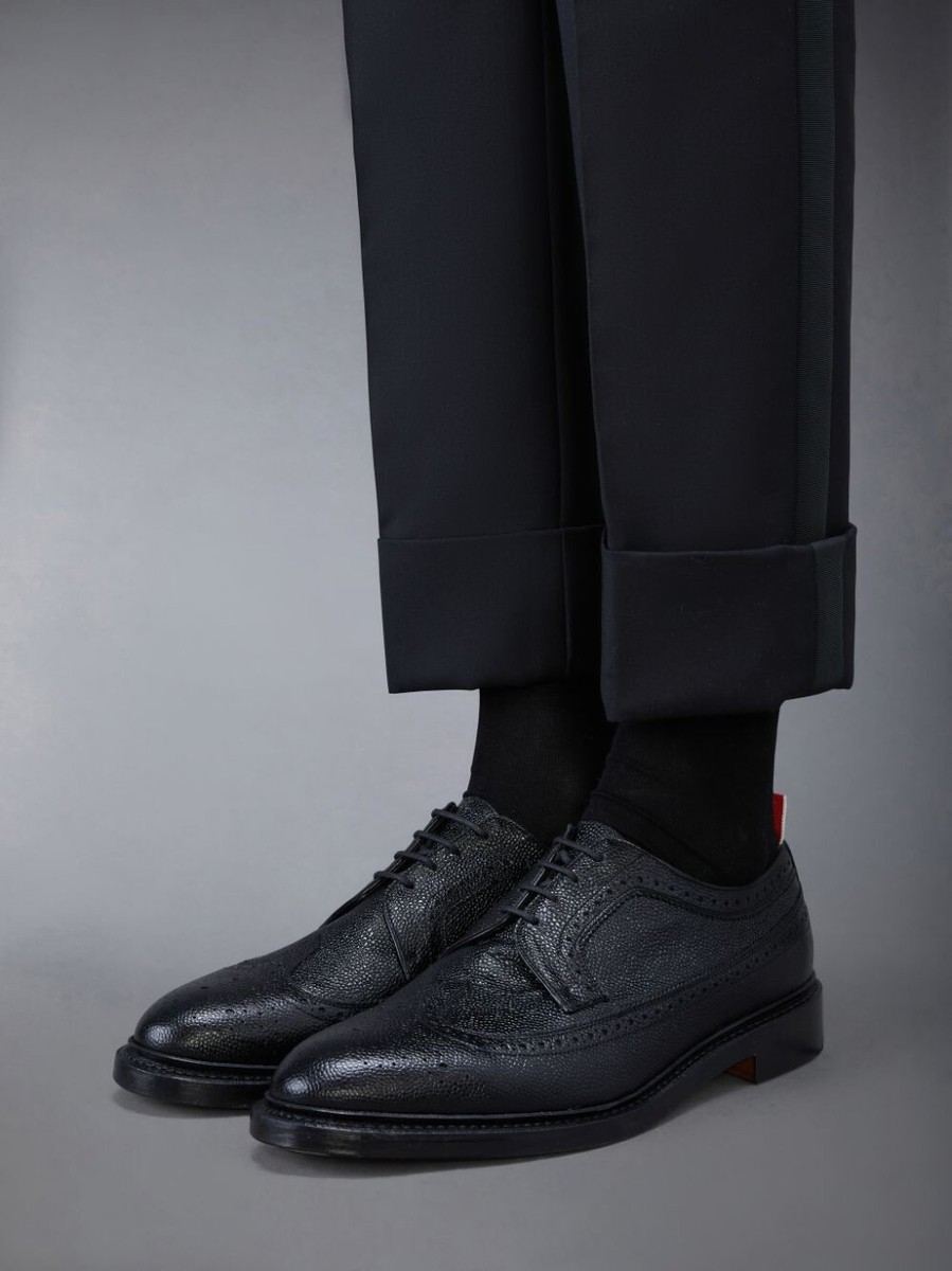 THOM BROWNE LEATHER SOLE LONGWING BROGUE 12 / 45 WINGTIPS BLACK ITALY $1200 THOM BROWNE LEATHER SOLE LONGWING BROGUE 12 / 45 WINGTIPS  main image 3