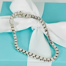 7” SMALL Tiffany & Co Venetian Box Link Bracelet in Sterling Silver