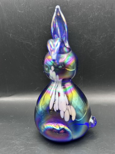 Carnival Glass Bunny Long Eared Easter Rabbit Paperweight Amethyst Purple - Picture 7 of 16
