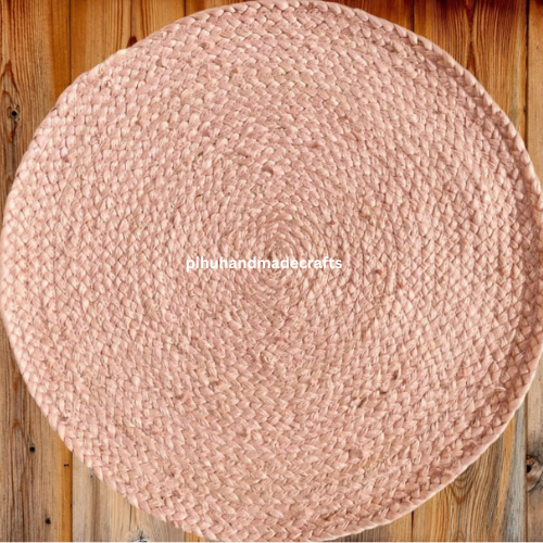 Handmade Pink Jute Round Rug, 5x5ft Round Jute Rug for Dining Table, kicthen rug - Picture 14 of 17