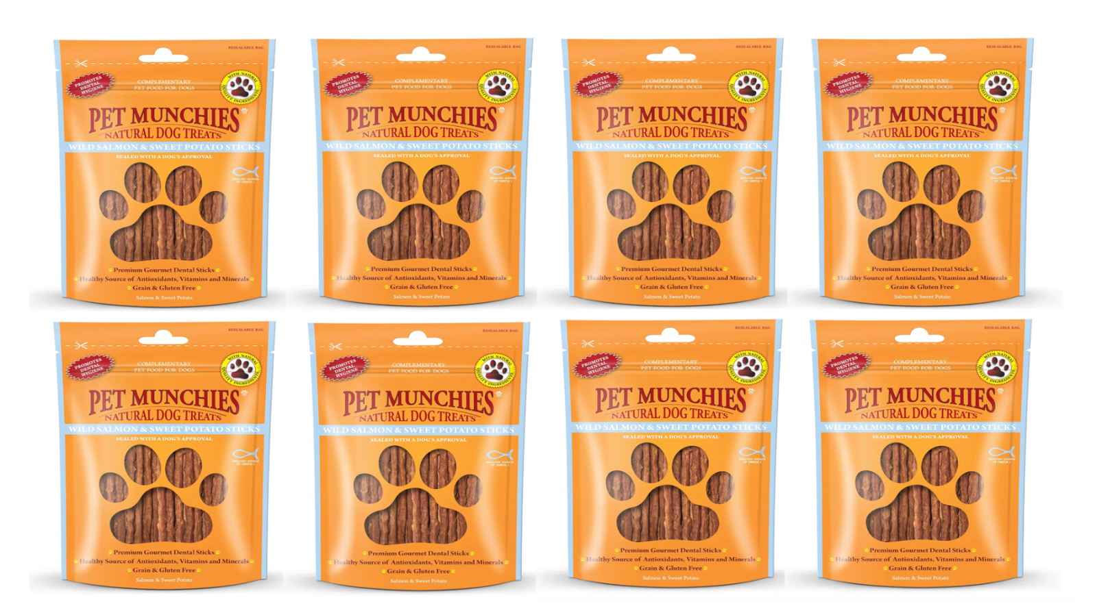 8 x 90g Pet Munchies Wild Salmon Sweet Potato 100% Natural Dog Treat Grain Free
