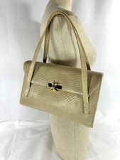 Vintage Paloma Picasso Beige Lizard Leather Embossed Handbag Purse X Logo