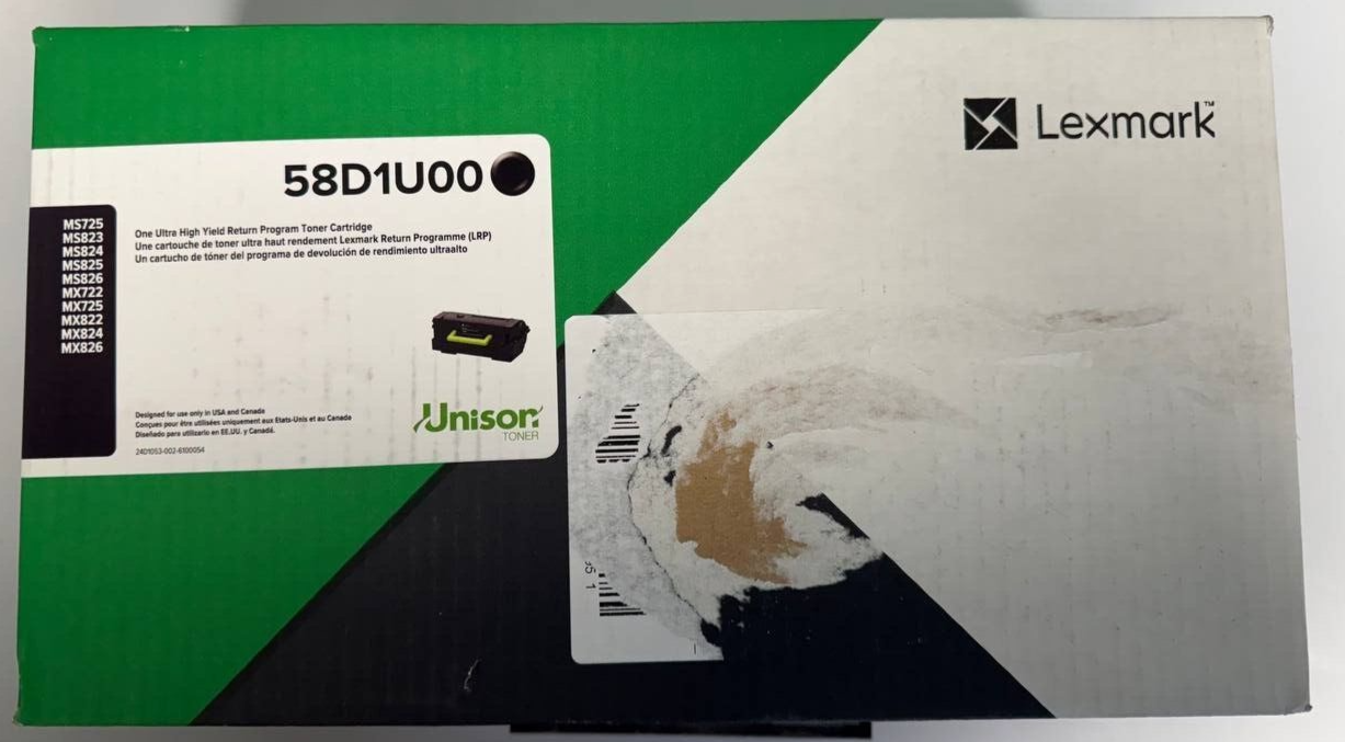 OEM Lexmark 58 (58D1U00) Toner Cartridge, Black, 55K Ultra High Yield, Return Program main image 1