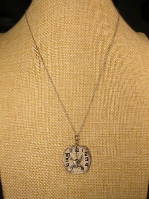 Unique sterling silver swallow bird necklace w/antique Elgin watch face pendant