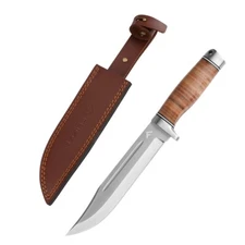 FLISSA 12-inch Fixed Blade Bowie Knife Full-Tang Knife Cow Leather Sheath Handle