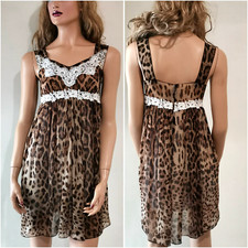 🆓US🛃 Dolce&Gabbana lace trimmed leopard silk Dress IT 38